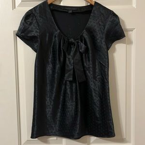 Like New Express Satin Silky Star Print Black Bow Top S Small